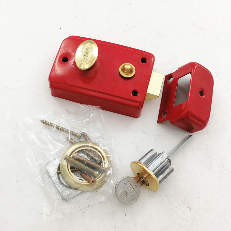 708单舌锁红色管井门锁老式木门锁558通开电表箱锁烤漆消防锁