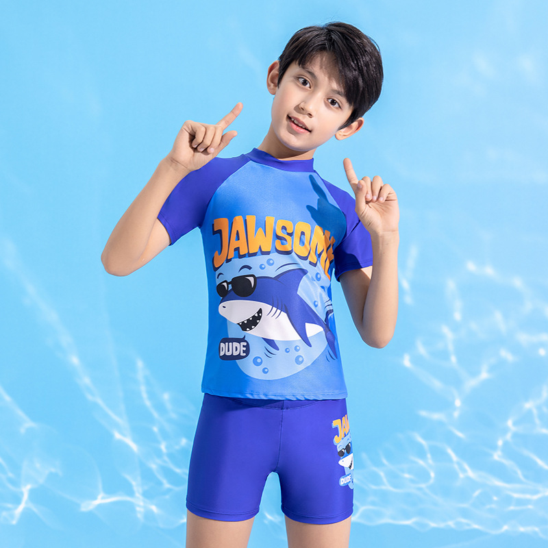 男童泳装夏季新款中大童分体泳衣两件套儿童卡通印花速干泳衣批发