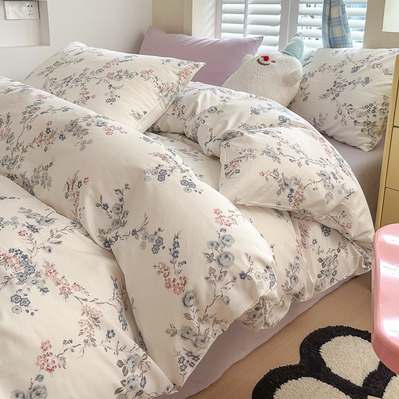 Spring New 60 Cotton Four-Piece Set Simple Small Floral Cotton Bed Sheet Quilt Cover Three-Piece Bedding Set