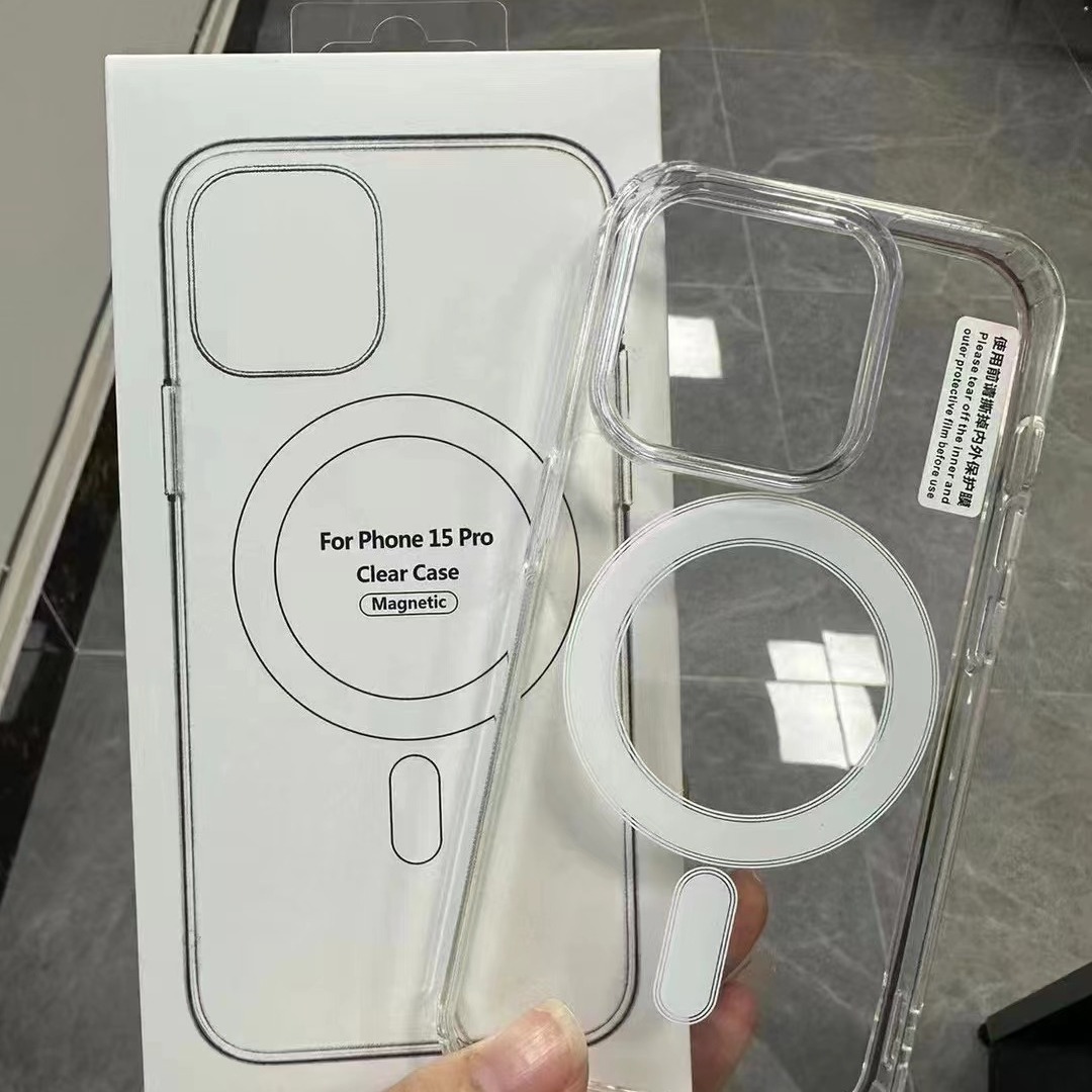 适用苹果15promax手机壳超薄透明pc硬塑15plus磁吸14透明12保护套