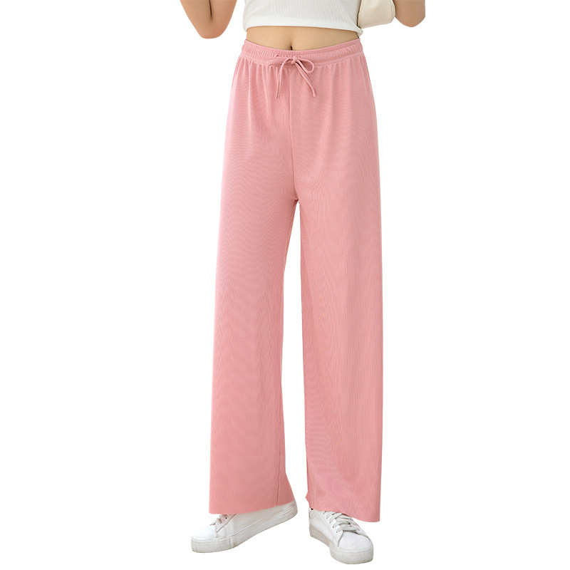 Ice Silk Wide-Leg Pants Women's Summer High Waist Drooping Slimming Loose All-Matching Straight Spring and Autumn Thin Mopping Casual Pants