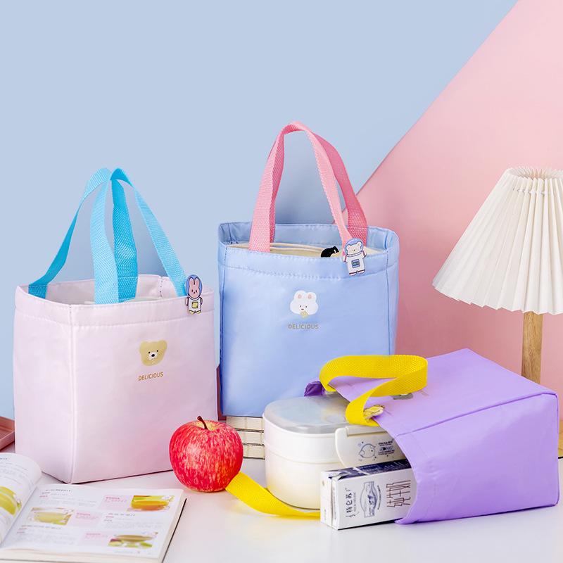 New Macaron Drawstring Lunch Box Bag Solid Color Student Office Worker Lunch Bag Thick Insulation Bag Ice Pack Lunch Box Bag