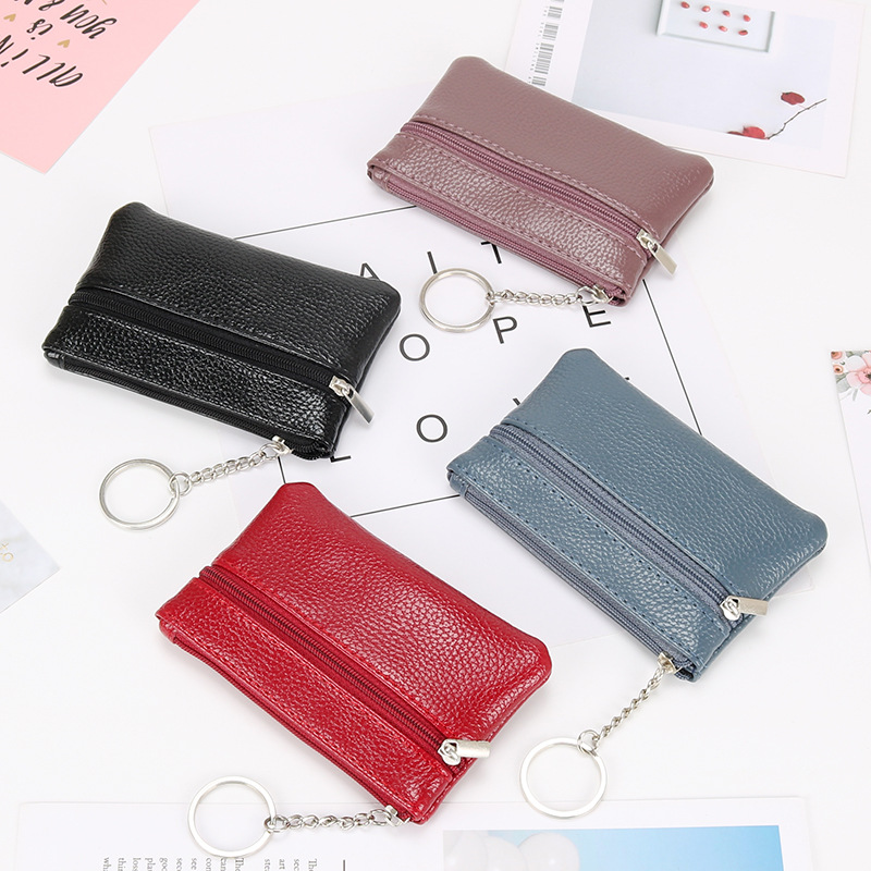 Authentic Leather Tactile Feel Coin Purse Female Small Mini Short Zip Key Bag Simple Wallet Coin Small Coin Pocket