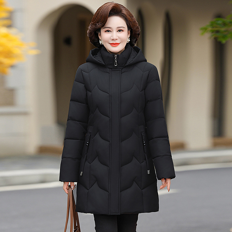 秋冬新款中老年女装妈妈装时尚连帽中长款棉衣棉服外套通勤款