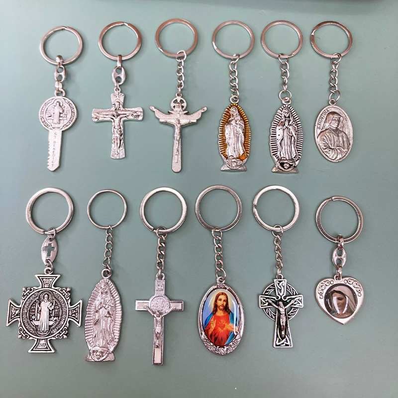 Retro Style European Style Cross Keychain DIY Ornament Accessory Bag Keychain Hanging Piece Pendant Factory Wholesale