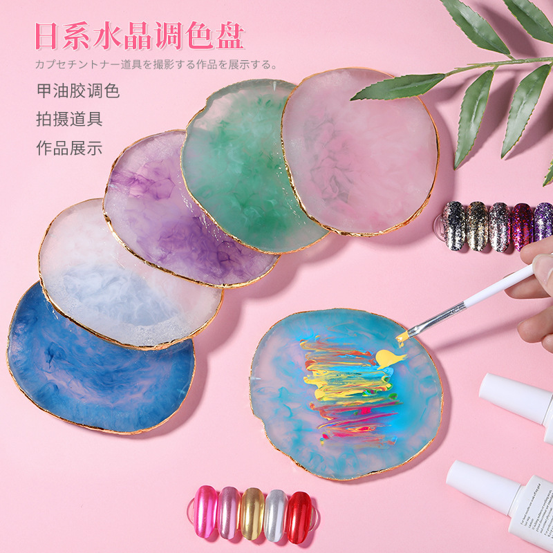 Nail Art Palette Crystal Agate Stone round Edge Shell Patch Decorations Display Version Painted Marbling Palette