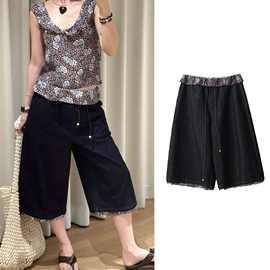 高版本定~制IC家25SS春夏拼接碎花牛仔中裤休闲百搭牛仔阔腿裤子