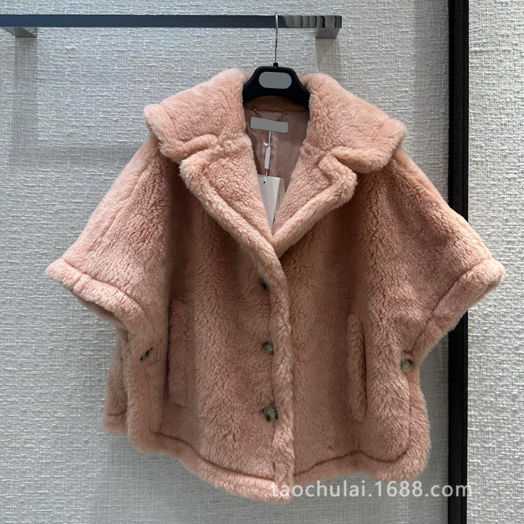 bw61368 泰迪熊外套小个子韩系少女加厚保暖廓形羊驼绒斗篷大衣