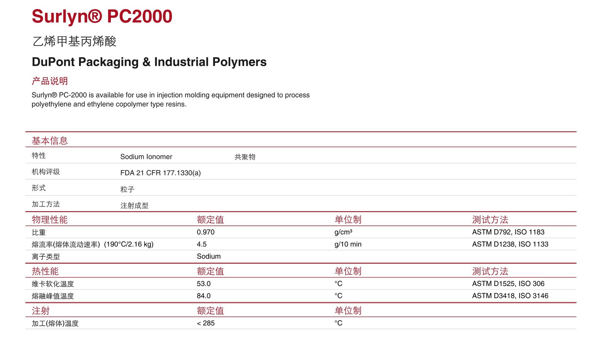 沙林树脂 surlyn 美国杜邦 pc-2000 高光泽 高弹性 沙林料 pc2000