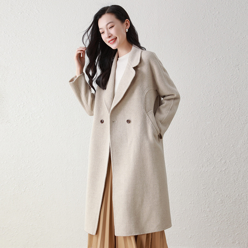 女式毛呢外套2024秋冬季新款女装长款翻领双排扣羊毛呢大衣 a5533