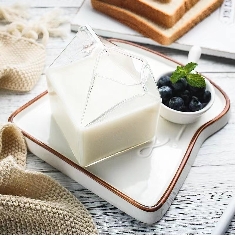 Creative Square Transparent Glass Milk Carton Creative Trend Juice Cup Small House Shape Glass