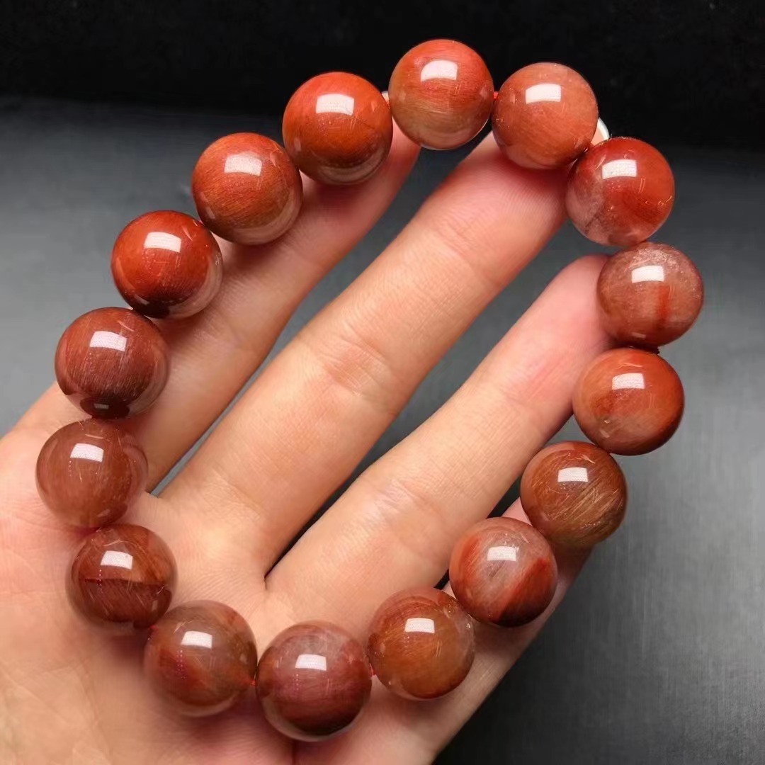 天然红发晶手链男女情侣手串褐红密集顺发满发本命年红水晶彩发晶