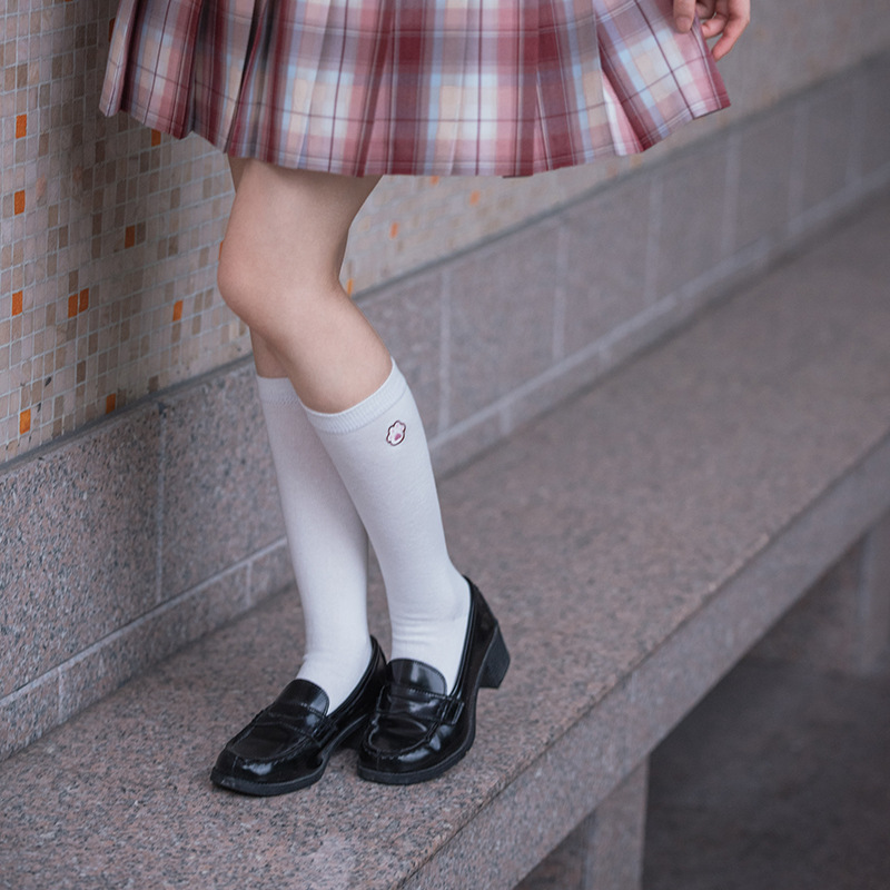 日系学院风制服袜刺绣小腿袜女夏天白色樱花猫爪可爱jk袜子半筒袜