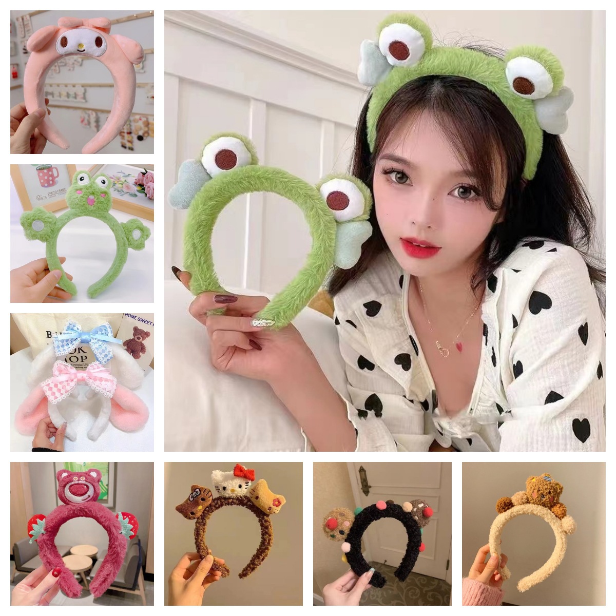 plush cartoon cute frog bear headband face wash non-slip headband new super cute internet celebrity coal hairpin