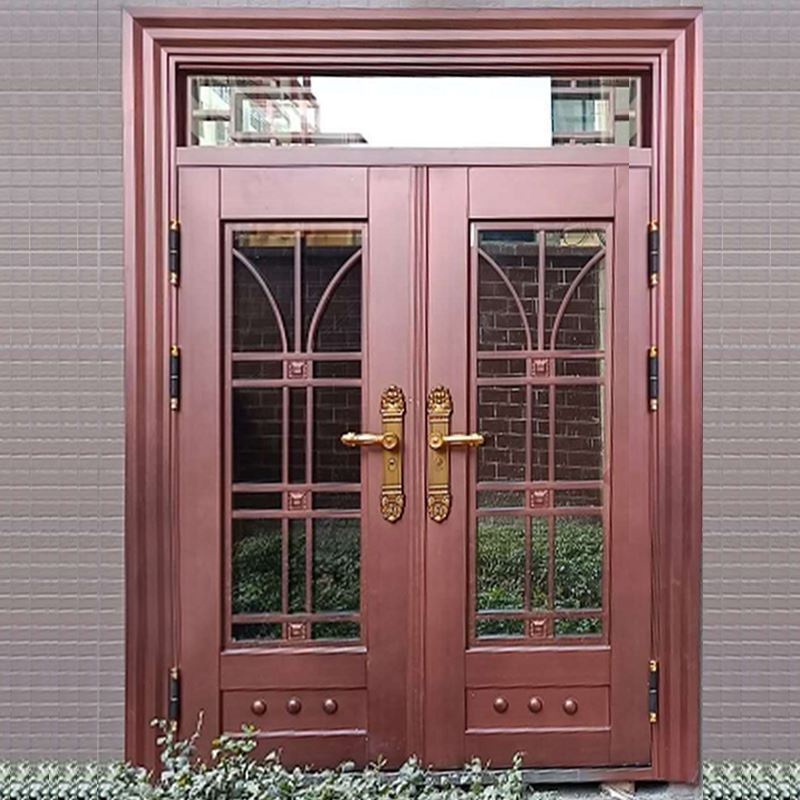 别墅玻璃铜门自建房入户对开锌合金农村进户门乡村家用大门双开门
