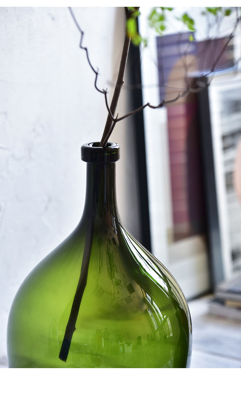 北欧家居装饰摆件细颈酒瓶状玻璃大花瓶彩色