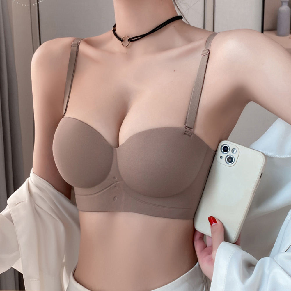 half cup underwear small chest push up large seamless bra strapless non-slip top collection breast anti-sagging bra