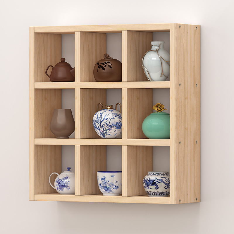 实木格子架墙壁挂置物收纳柜茶壶摆件小饰品书展示架创意铺货