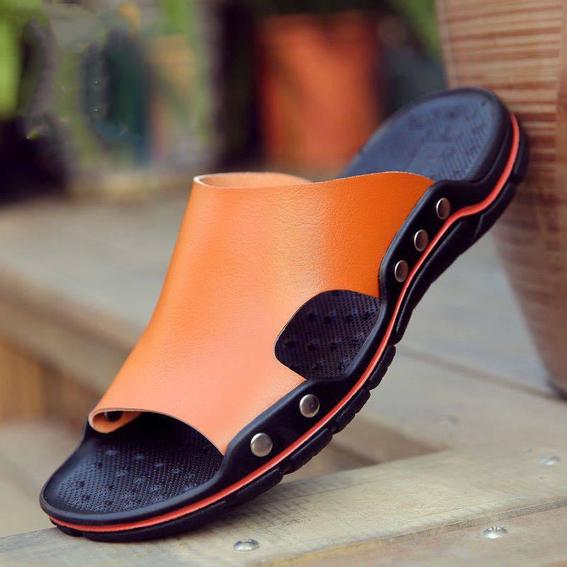 Men's Sandals 2023 Summer Flip-Flops Beach Shoes Soft Bottom Casual Non-Slip Slippers Men's Shoes Leather Slipper Lazy Shoes