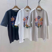 【预售】韩国东大门Eun春季新款圆领复古休闲花朵印花短袖T恤