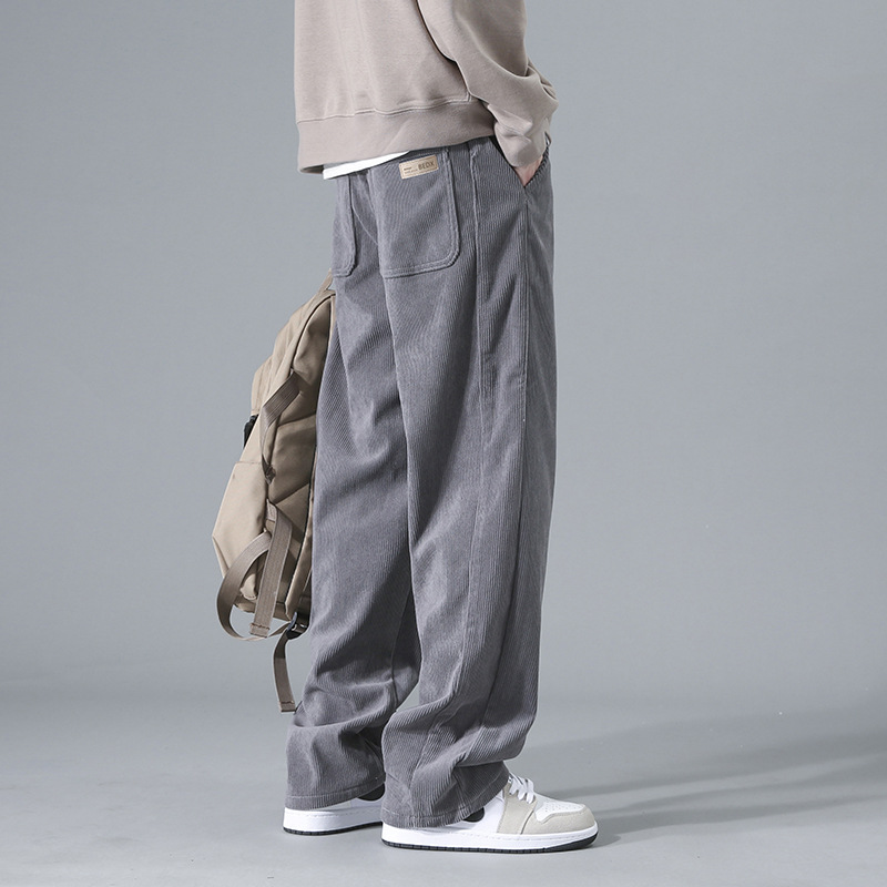 Corduroy Pants Men's Spring and Autumn Sports Casual Straight Pants Trousers Fashion Brand American Casual Loose Wide-Leg Pants