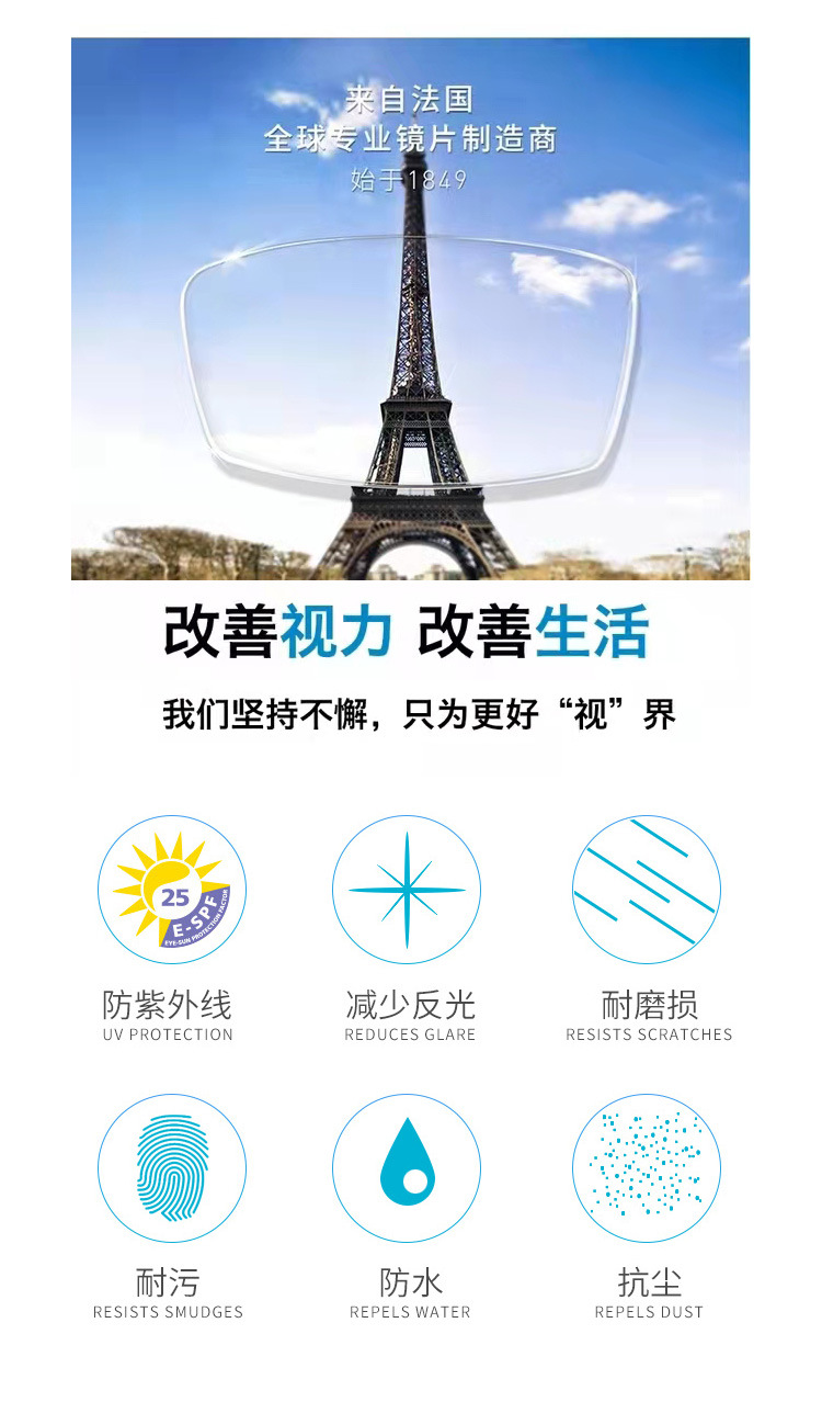 依视路钻晶a 非球面树脂镜片 修改 抗辐射抗紫外线远近两用