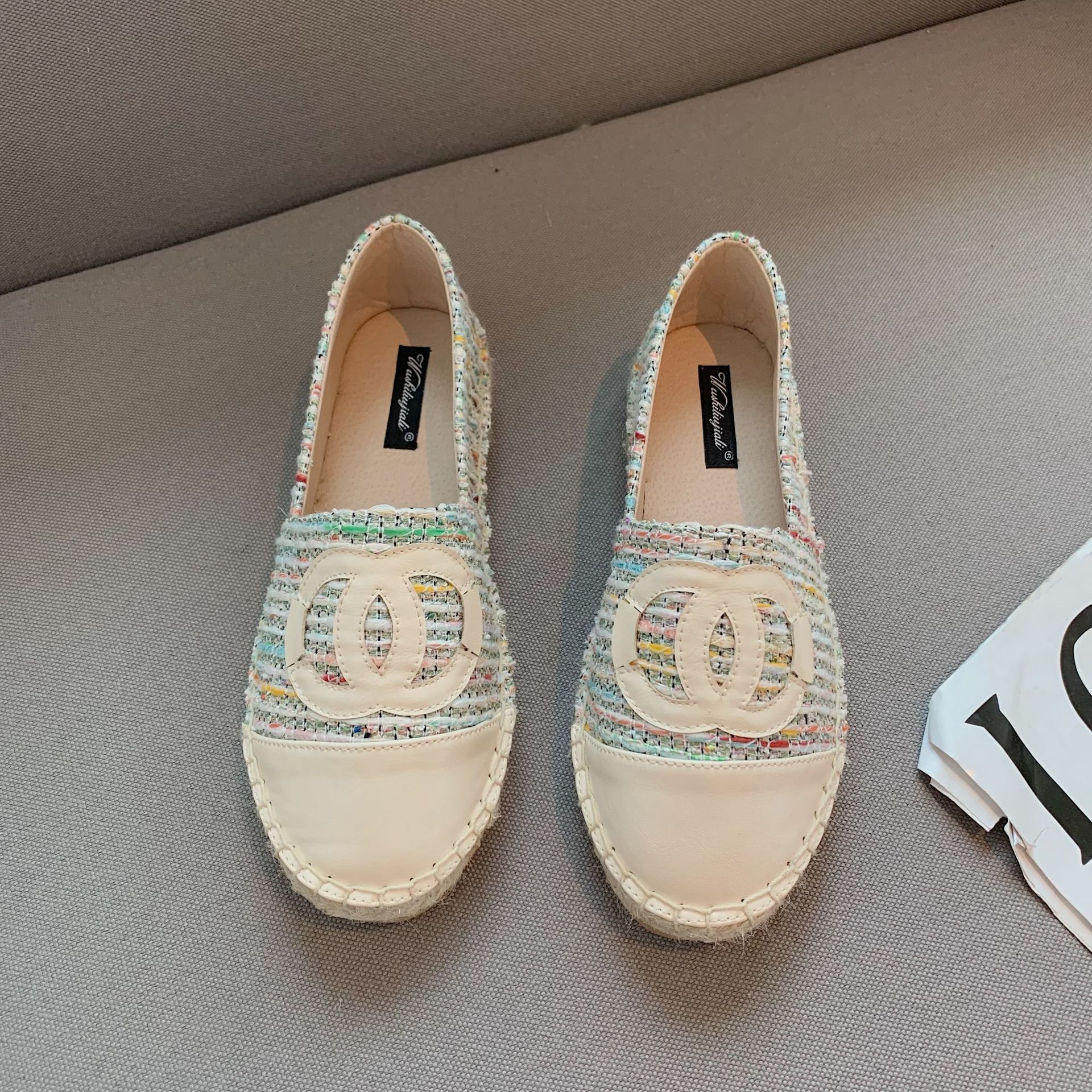 小香风新品渔夫鞋女撞色编织懒人鞋一脚蹬平底孕妇女鞋休闲单鞋女