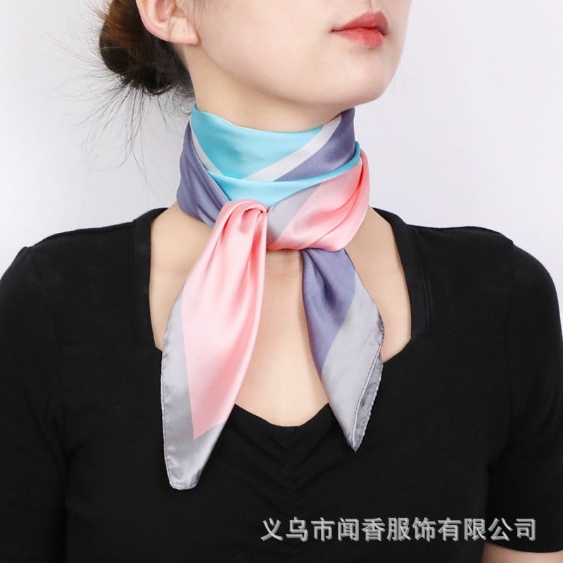 Four-Grid Contrast Color Small Silk Scarf 70 Square Scarf Korean Style Retro Easy Matching Scarf Fashion Spring, Autumn and Winter Scarf Scarf