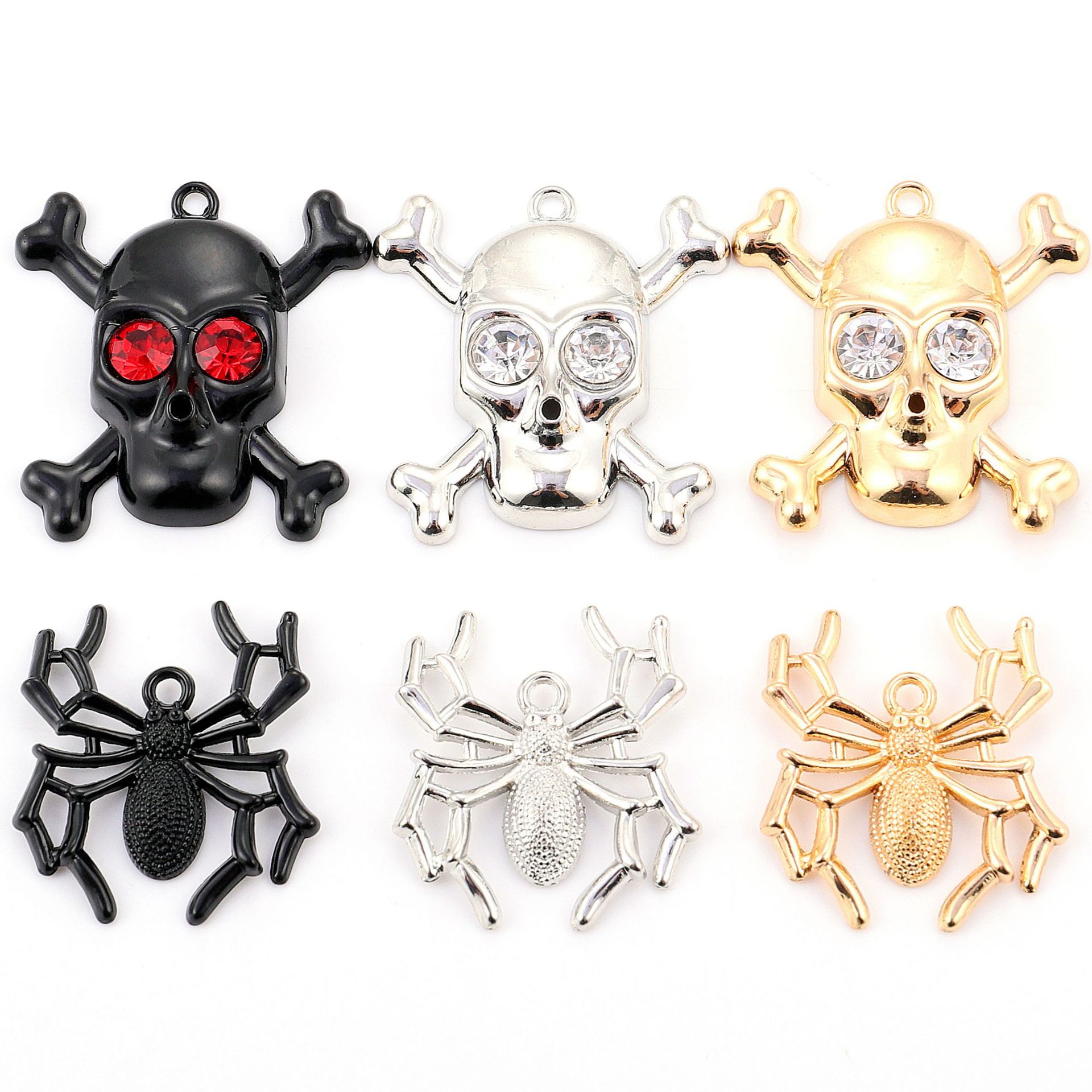 跨境欧美款水钻骷髅头合金蜘蛛个性朋克项链 手链diy吊坠配件饰品
