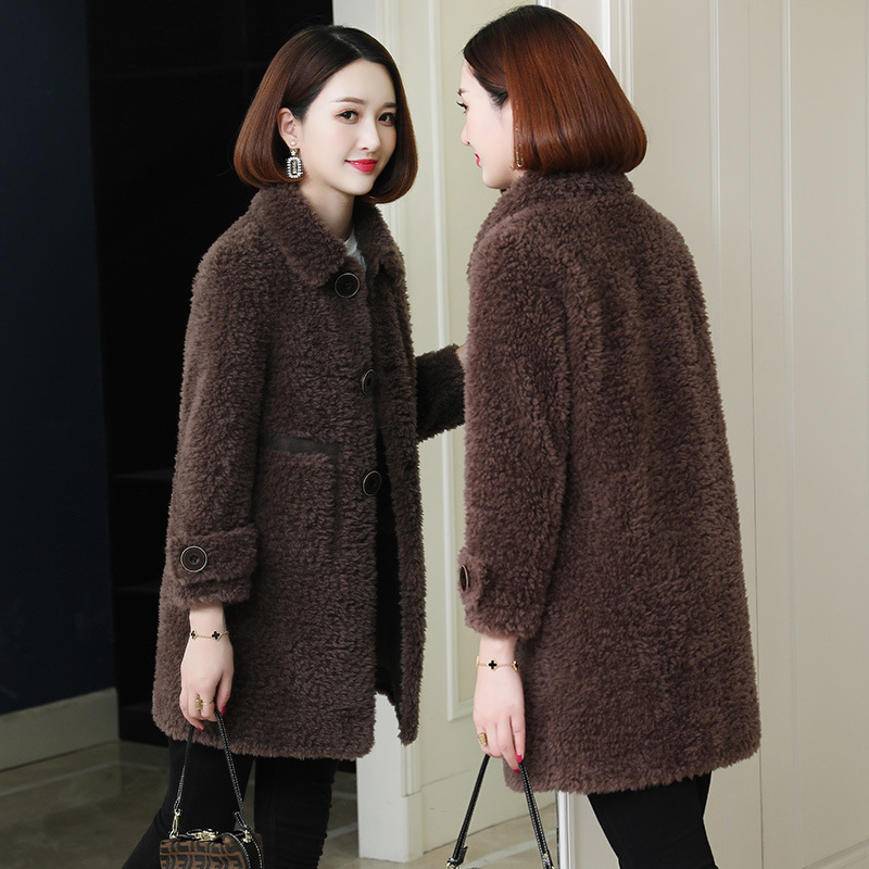羊剪绒大衣冬装韩版新款羊羔毛皮草颗粒羊毛皮毛一体外套女中长款