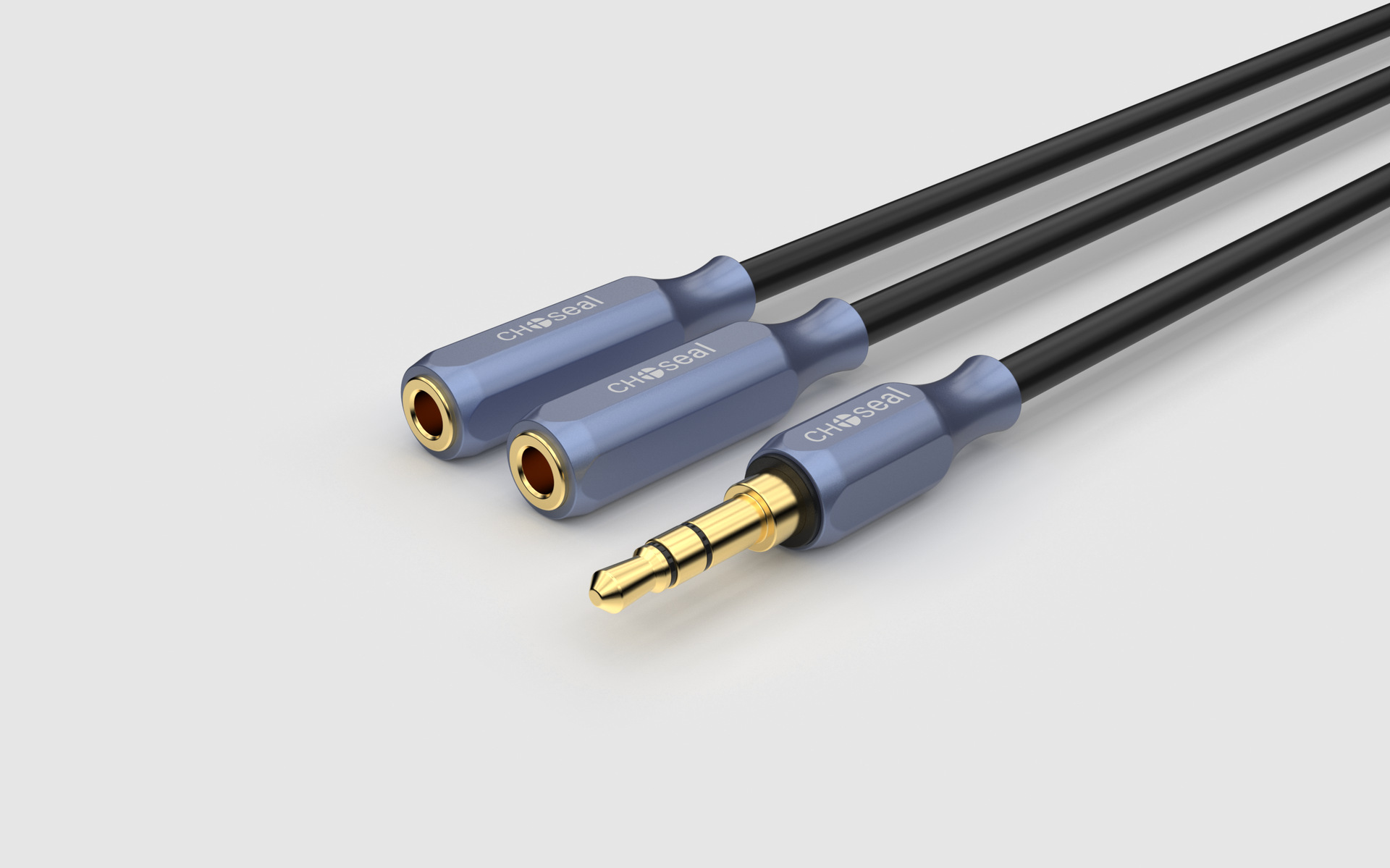Choseal/秋叶原 铝壳耳机分线器3.5mm一分二公对母音频线QS3530