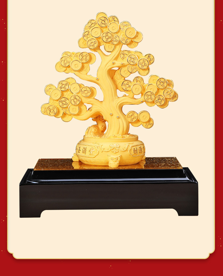 新年贺岁礼品绒沙金发财树摆件招财工艺品摇钱树送客户开门红礼品