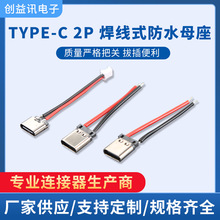 电动玩具TYPE-C母座2P焊线式带线连接器充电专用快充接口IPX7