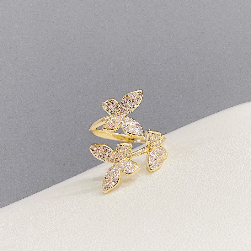 Elegant Open Butterfly Ring Female Niche Diamond Temperament Ring Retro Elements Internet Influencer Cold Style Tail Ring Jewelry