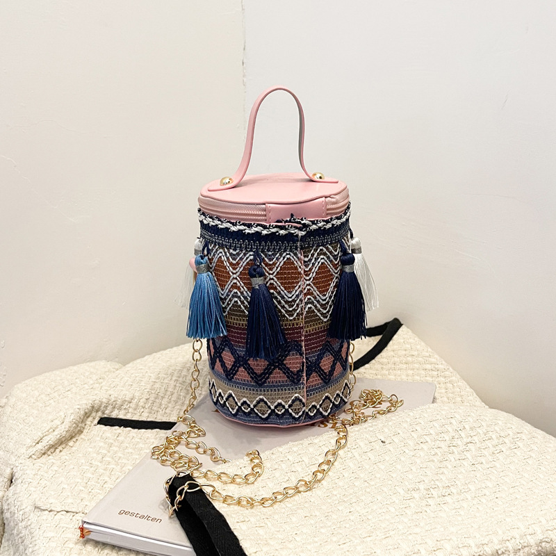 Ethnic Style round Bag Cell Phone Small Bag Female 2021 Trendy Fashion Crossbody Shoulder Bag Retro Tassel Net Red Bag