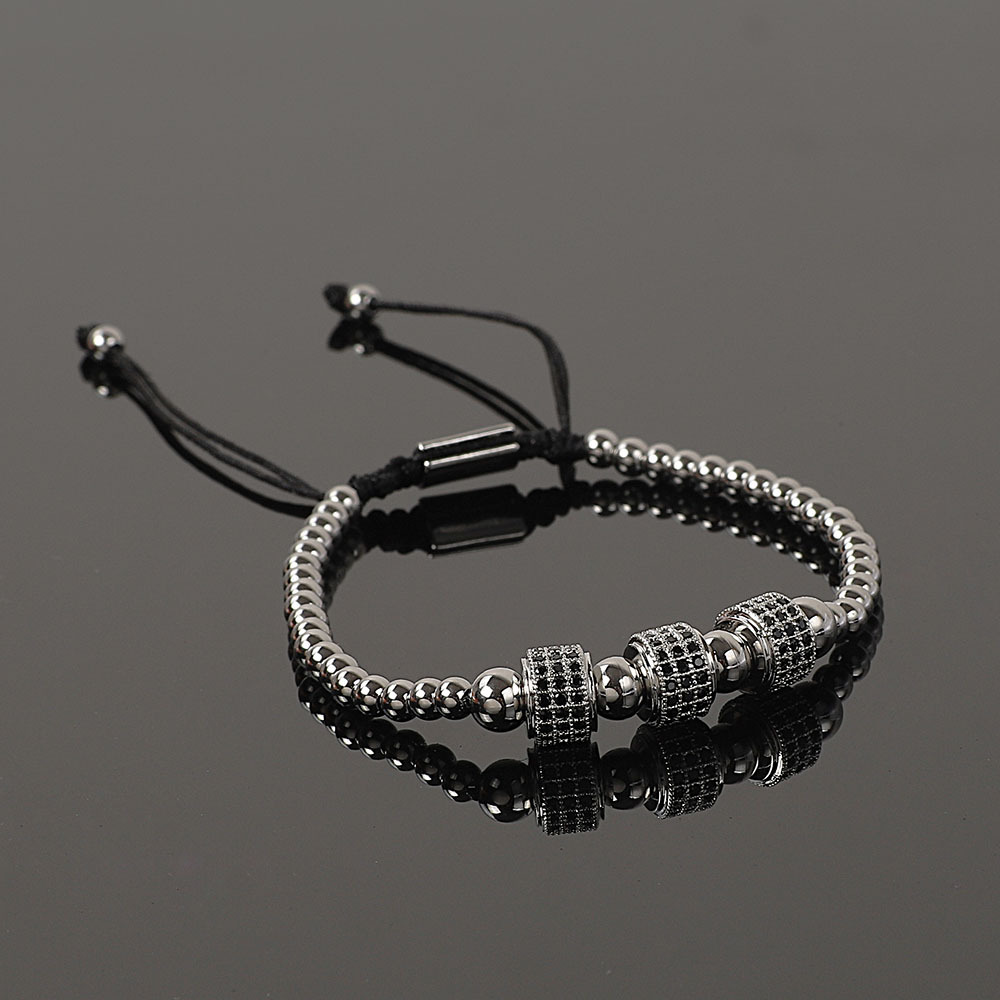 速卖通 欧美朋克风钛钢珠铜镶锆车轮珠编织手串手链批发