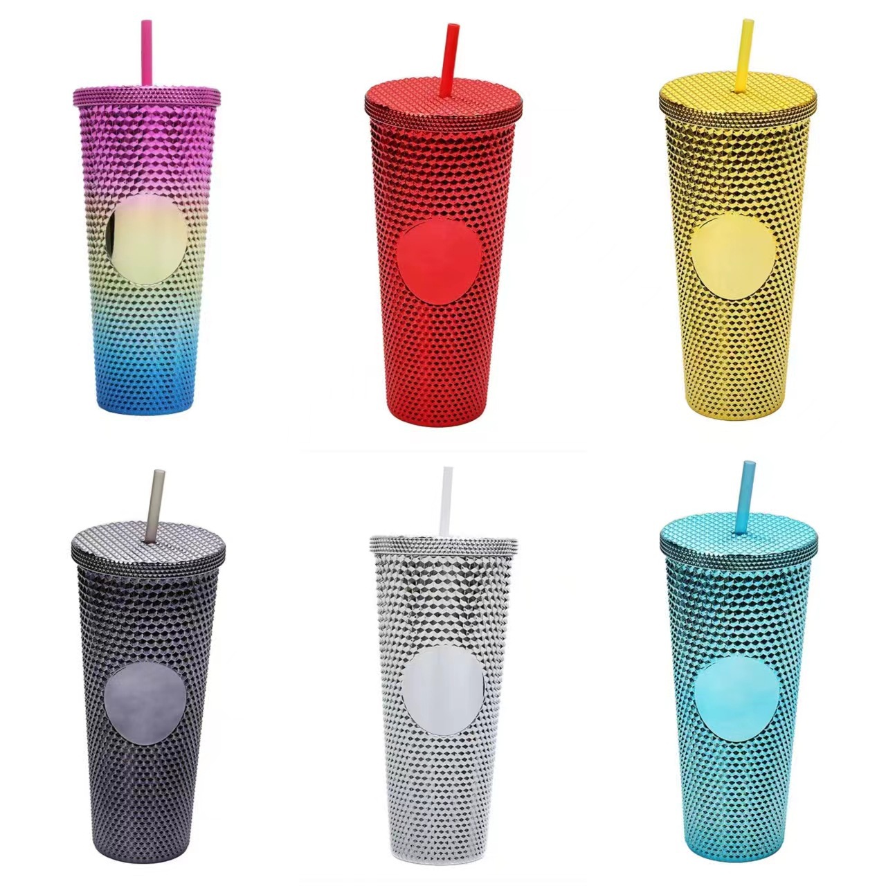 Factory Direct Sales Cross-Border New Electroplated Durian Cup Hand Cup Rainbow Gradient Large Capacity Plastic Sippy Cup
