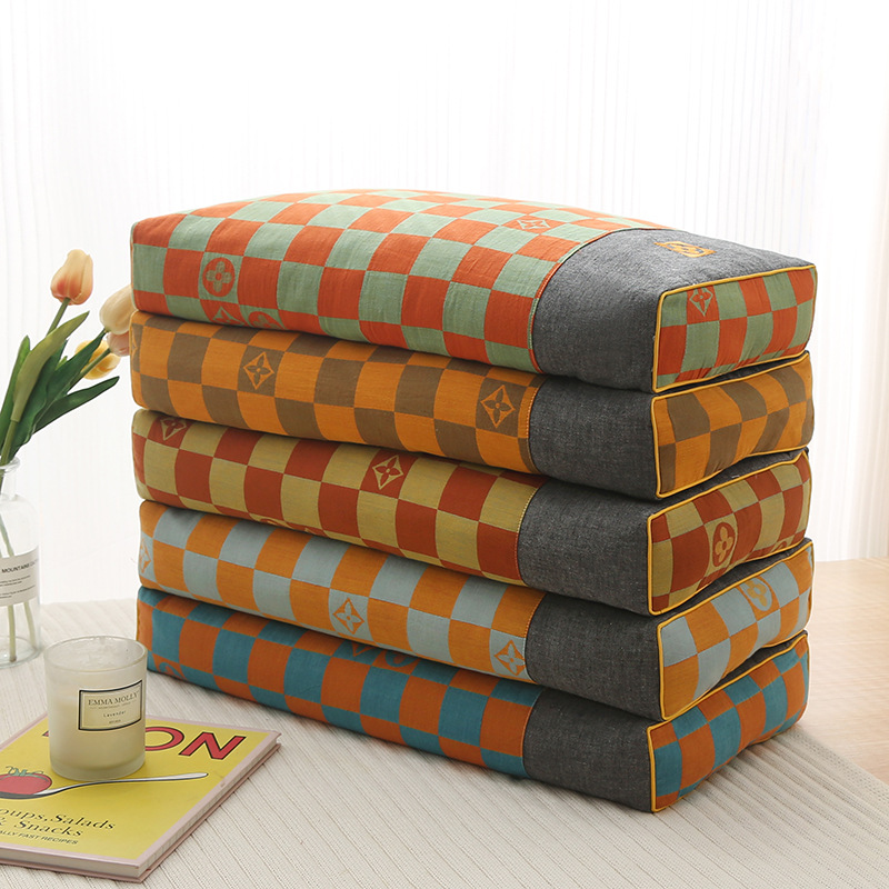 Double-Layer Yarn Chessboard Grid Square Pillow Simple Buckwheat Plaid Single Pillow Adult Pillow Cervical Pillow Removable and Washable Pillowcase Wholesale