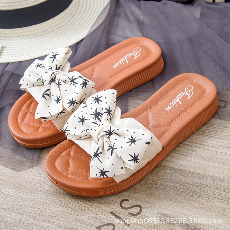 Spot Goods 2023 Summer PVC Bowknot 3cm Thick Casual Shoes One-Line Platform Flat Slippers Factory Direct Sales