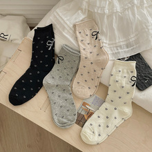 卷边袜子女爱心蝴蝶结中筒袜甜美可爱日系堆堆袜韩国东大门长筒袜