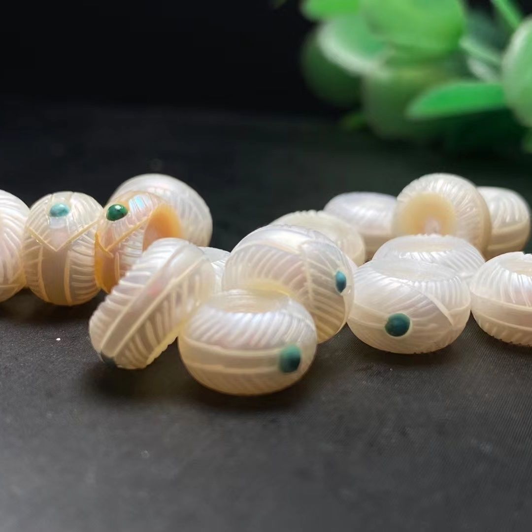 天然珍珠羽毛扣配饰 镶嵌南红松石搭配diy文玩星月金刚菩提佛珠