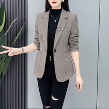 新款韩版时尚格子毛呢气质女士西装外套上衣