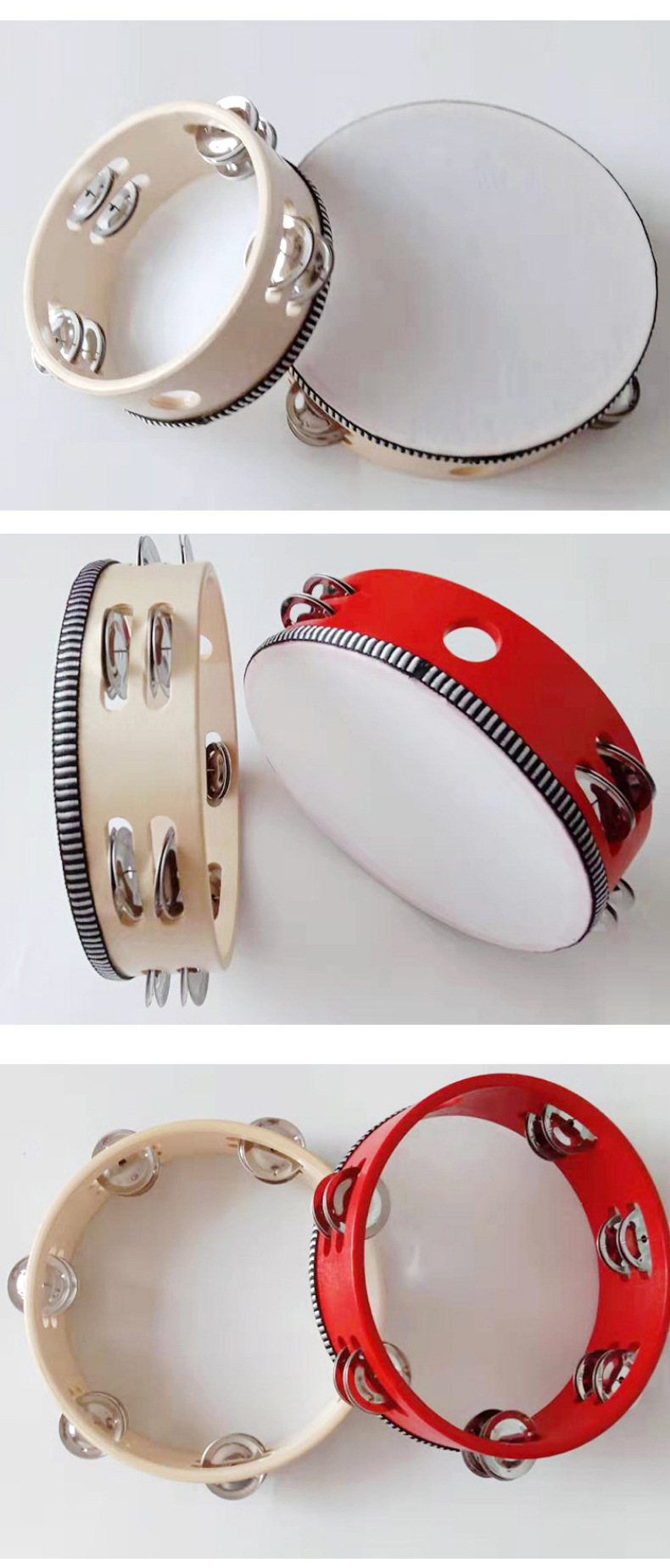 考级道具手铃鼓 木制乐器手鼓 幼儿园舞蹈铃鼓 8寸仿羊皮手鼓