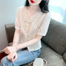 中国风盘扣衬衫短袖女2023年夏季新款设计感小众短款洋气减龄上衣