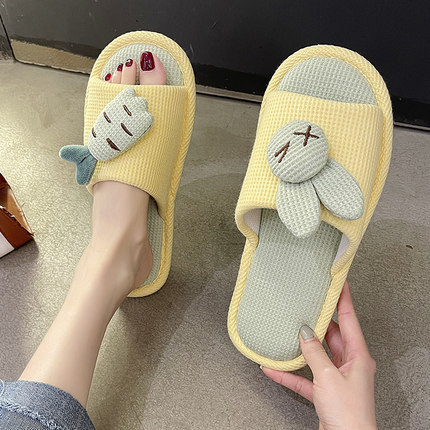 Linen Slippers for Women Spring and Autumn Home Indoor Autumn Home Cute Cotton Linen Silent Cotton Home Cloth Four Seasons Couple Summer