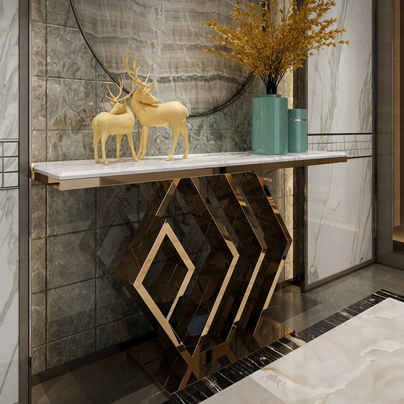 玄关桌轻奢不锈钢入户玄关台酒店走廊过道装饰端景台大理石玄关柜
