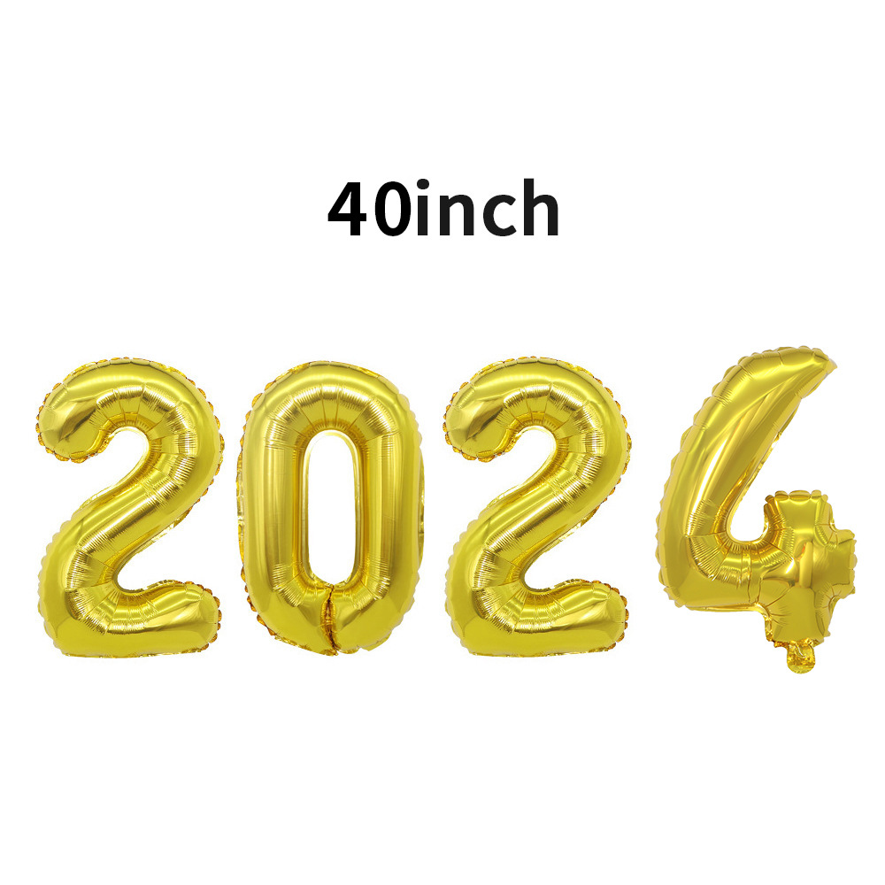 32-Inch 40-Inch Large Digital Aluminum Balloon 2024-Digit Balloon Set New Year New Year New Year Decoration Wholesale