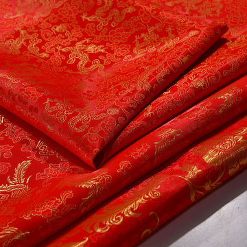 跨境大红色织锦缎布料喜事丝绸布婚庆装饰布开业剪彩红布佛布批发