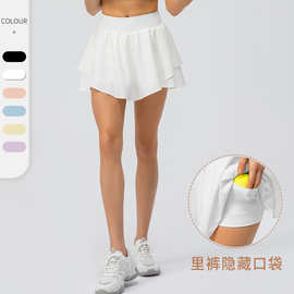 春夏新款瑜伽运动裙宽松透气跑步裙裤防走光假两件健身短裙22443