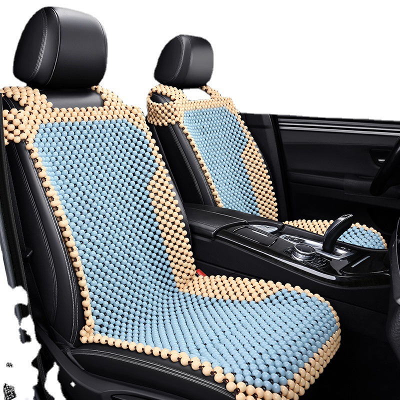 New Wooden Bead Car Cushion Summer Breathable Cool Pad Single Seat Ventilation Universal Two-Color Shoulder Hanging Three-Piece Set Seat Cover